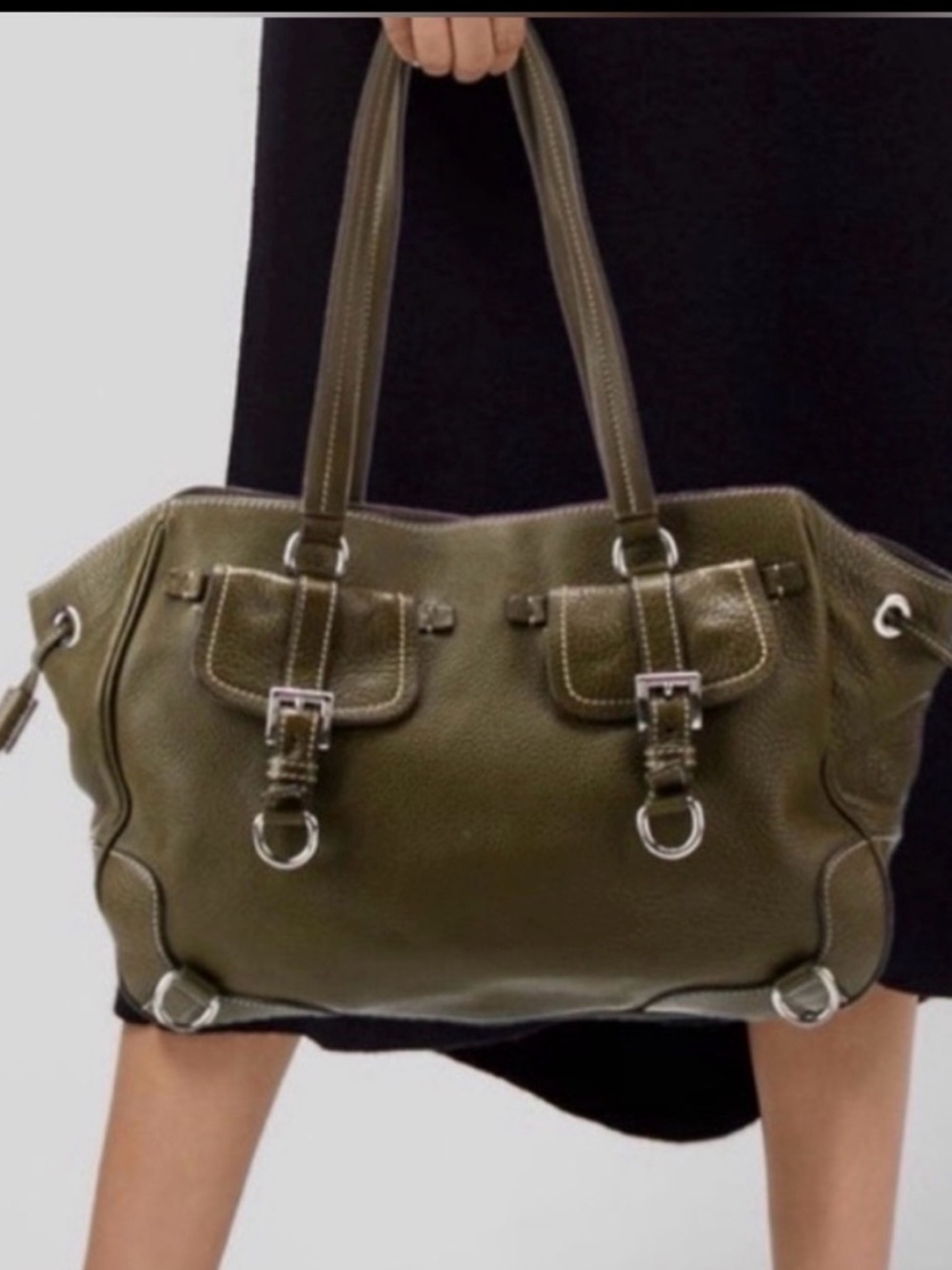 Prada Hunter Green Leather Tote — Silver Hardware • Like New
